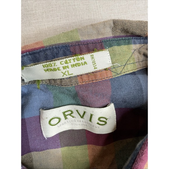 Orvis XL Button Up Short Sleeve Shirt Multicolor Plaid Cotton Preppy Normcore - Picture 3 of 7